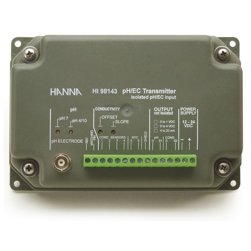 Hanna HI98143-22 Transmetteur pH et conductivité avec entrées directes pour sondes, sortie isolée, boucle de courant 4-20 mA non alimentée
